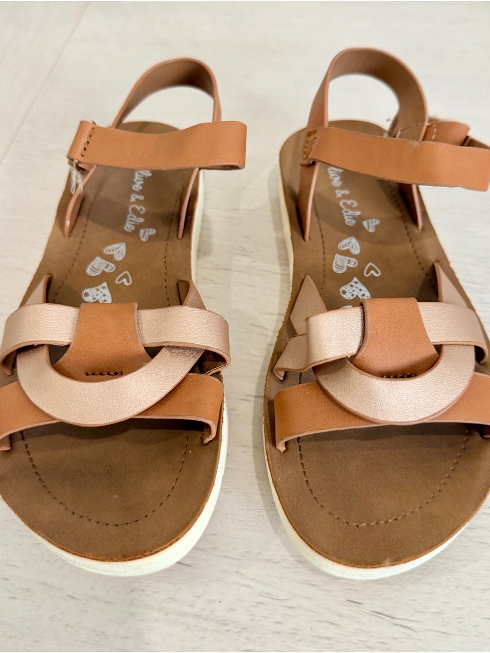 Girls' Tan and Rose-Gold Decorative Strap Sandals